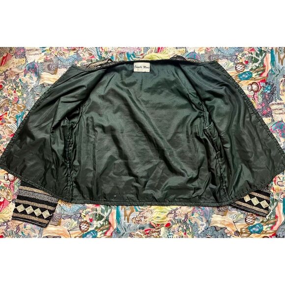 Vintage 1980s Black Gold Beaded Harlequin Deco Pattern Sz M Cardigan Jacket - Picture 3 of 6